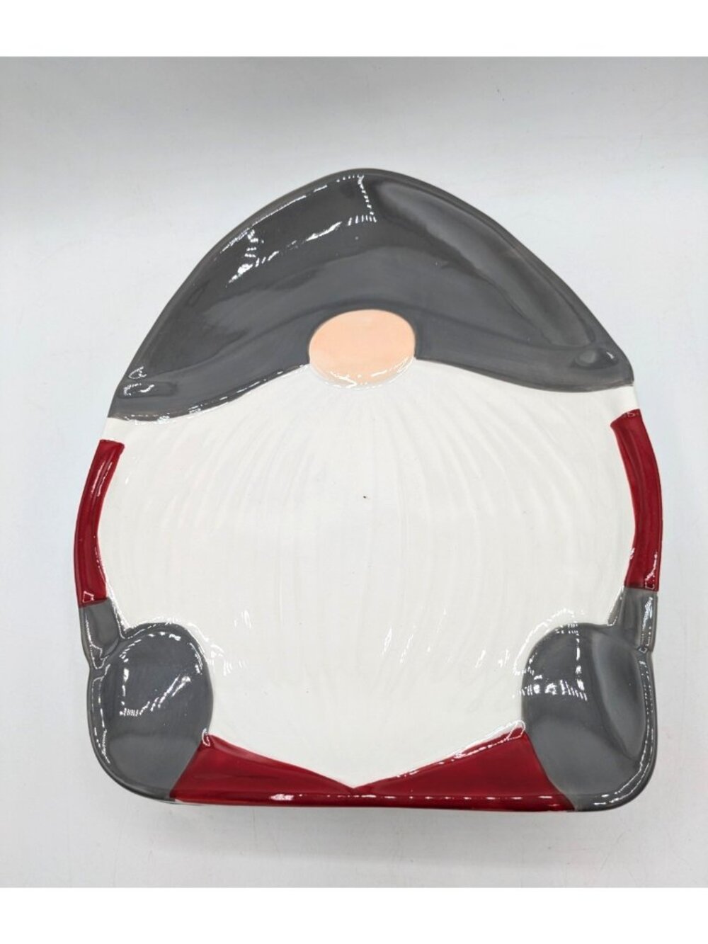 Pottery Barn Figural Gnome Shaped Ceramic Plates Set of 3 Salad Dessert Red Grey